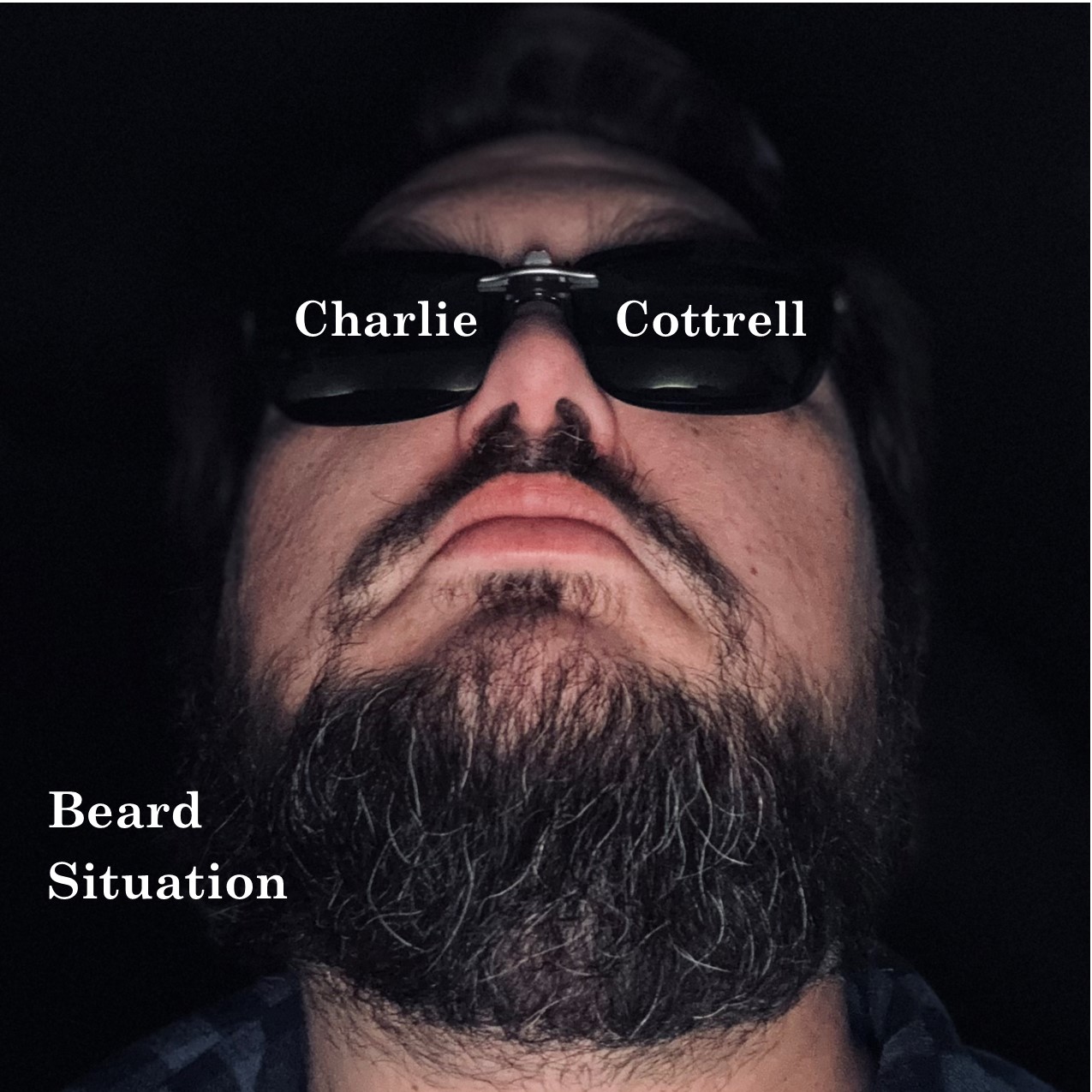 Behold! My face in all its bearded glory! And also some white text that says "Charlie Cottrell" and "Beard Situation."